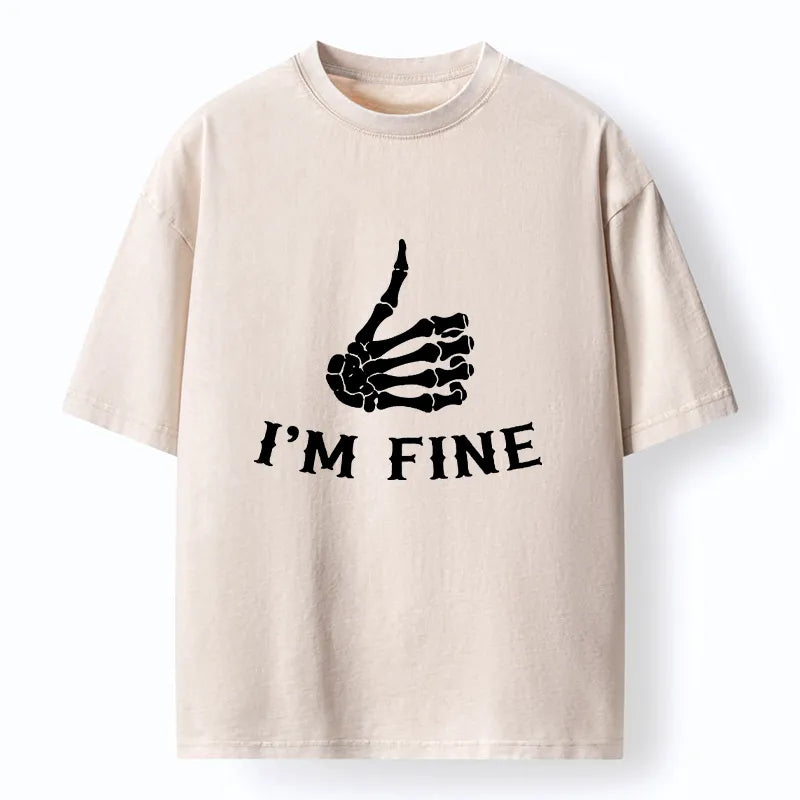 Kyoto-Lion Skeleton Thumbs Up Washed T-Shirt