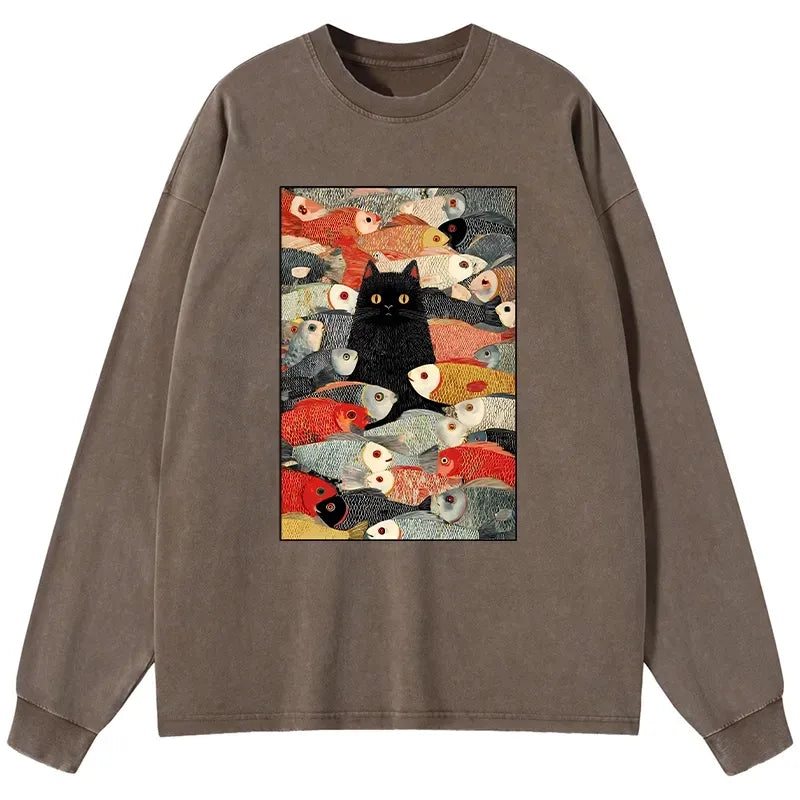 cat and fish t-shirt gift for him