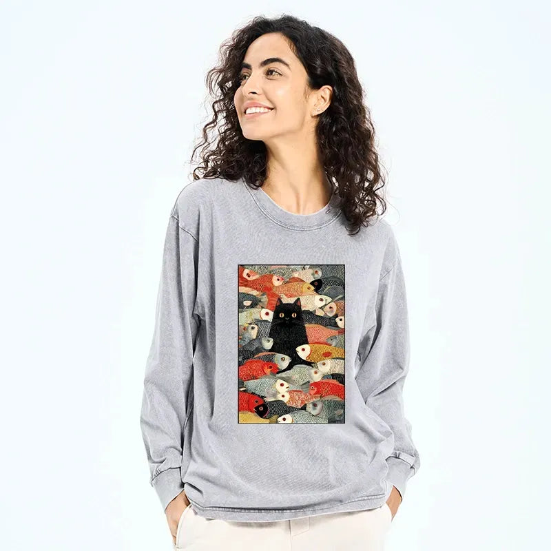 cat and fish t-shirt gift for him