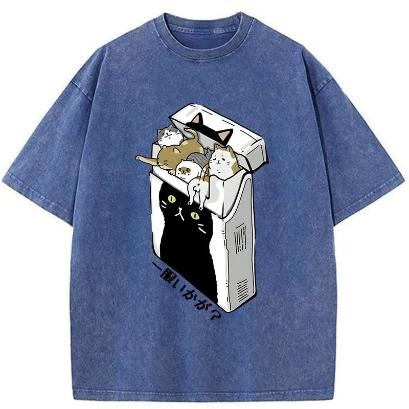 japanese cat meme washed t-shirt