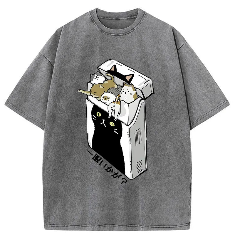 japanese cat meme washed t-shirt