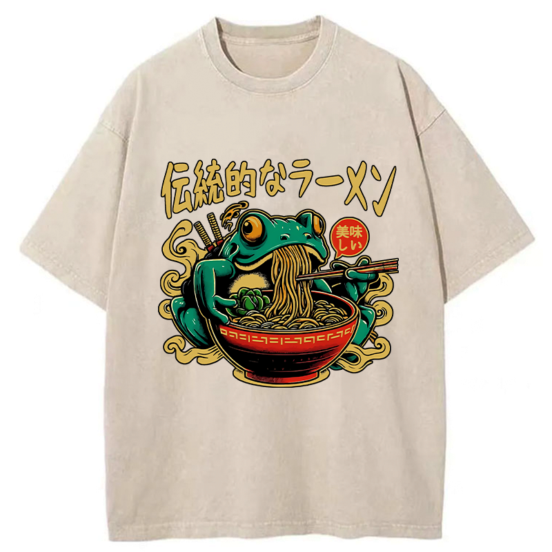 Kyoto-Lion Frog Obsessed With Ramen Washed T-Shirt