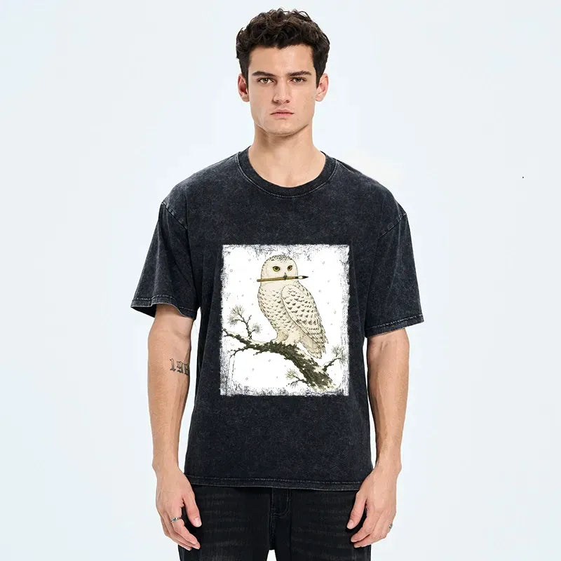 Kyoto-Lion Snow Owl Painter Washed T-Shirt