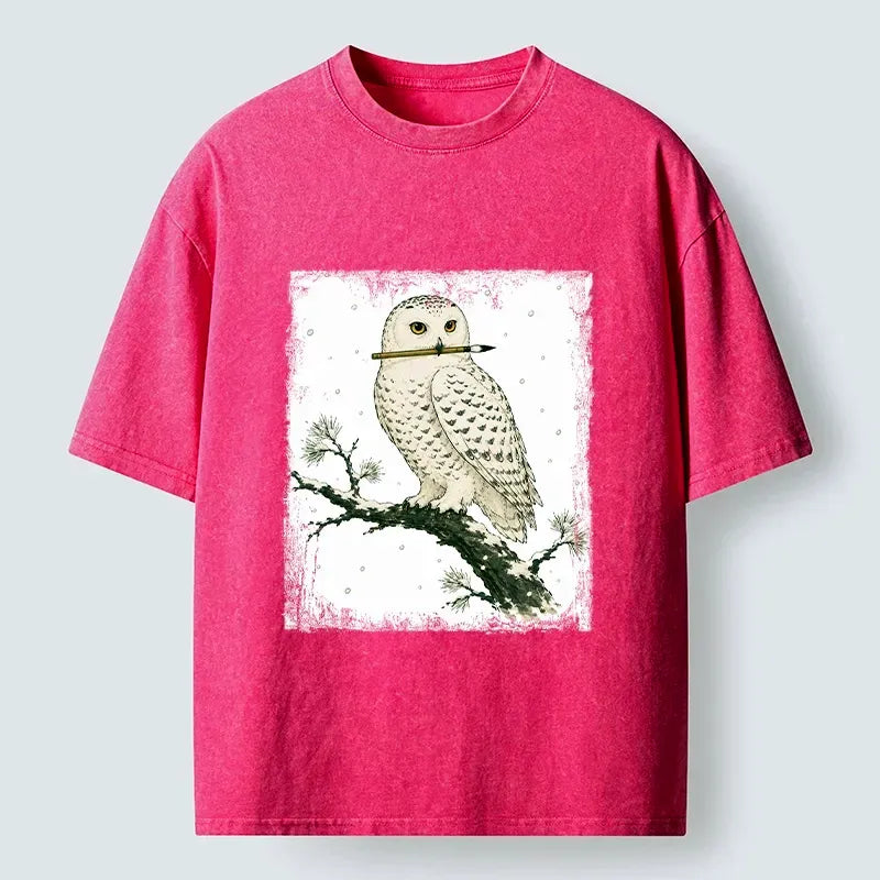 Kyoto-Lion Snow Owl Painter Washed T-Shirt