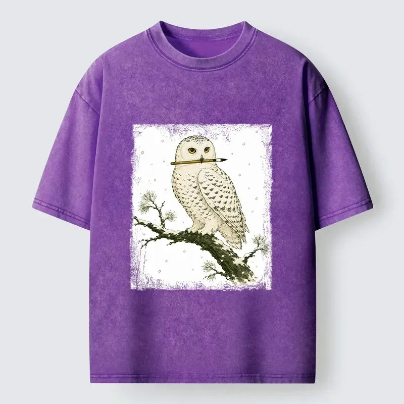 Kyoto-Lion Snow Owl Painter Washed T-Shirt
