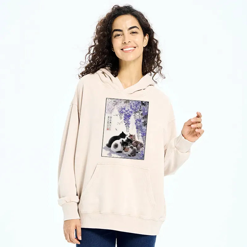 Japanese Wisteria Cat Hoodie for Daily Wear