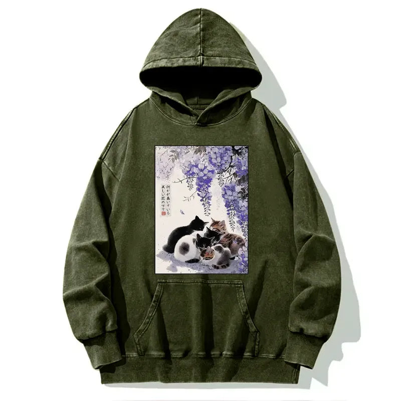 Japanese Wisteria Cat Hoodie for Daily Wear