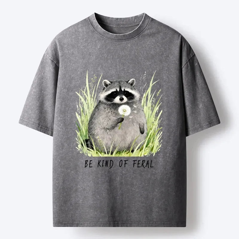 Japanese Raccoon Washed T-Shirt for Daily Wear