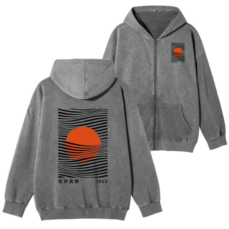 Sun Washed Japanese Zip Hoodie for Streetwear