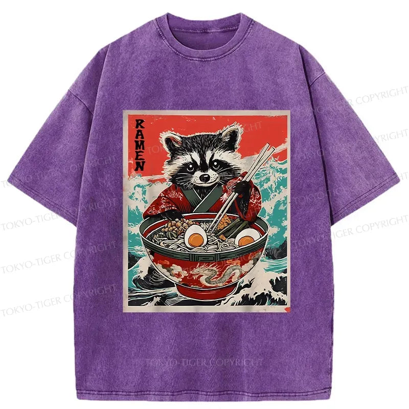 Kyoto-Lion Ramen-loving Raccoon Washed T-Shirt