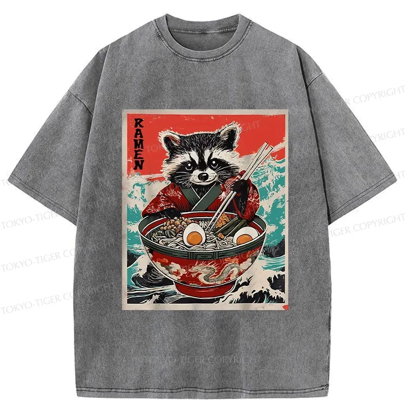Japanese Ramen Raccoon Washed T-Shirt