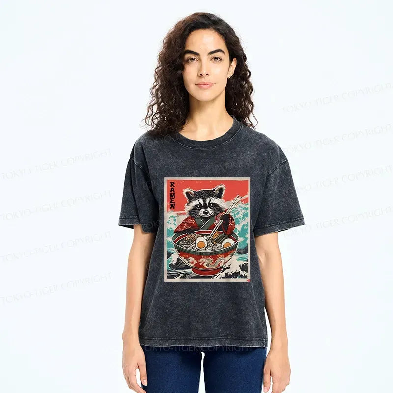 Japanese Ramen Raccoon Washed T-Shirt