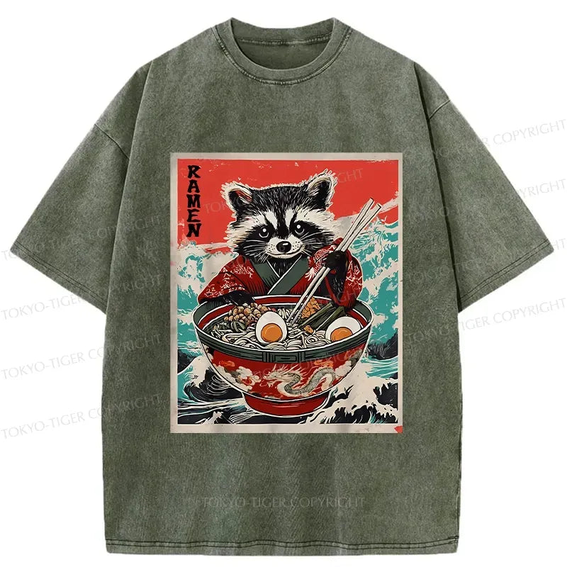 Japanese Ramen Raccoon Washed T-Shirt