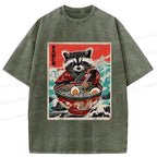 Japanese Ramen Raccoon Washed T-Shirt