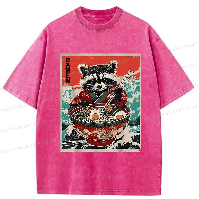 Japanese Ramen Raccoon Washed T-Shirt