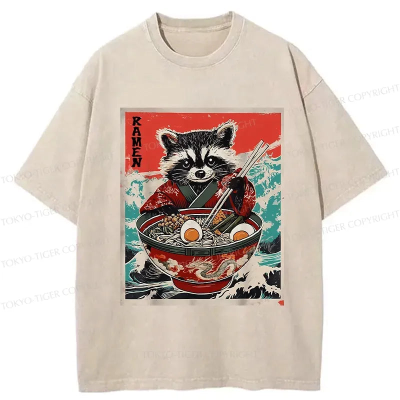 Japanese Ramen Raccoon Washed T-Shirt