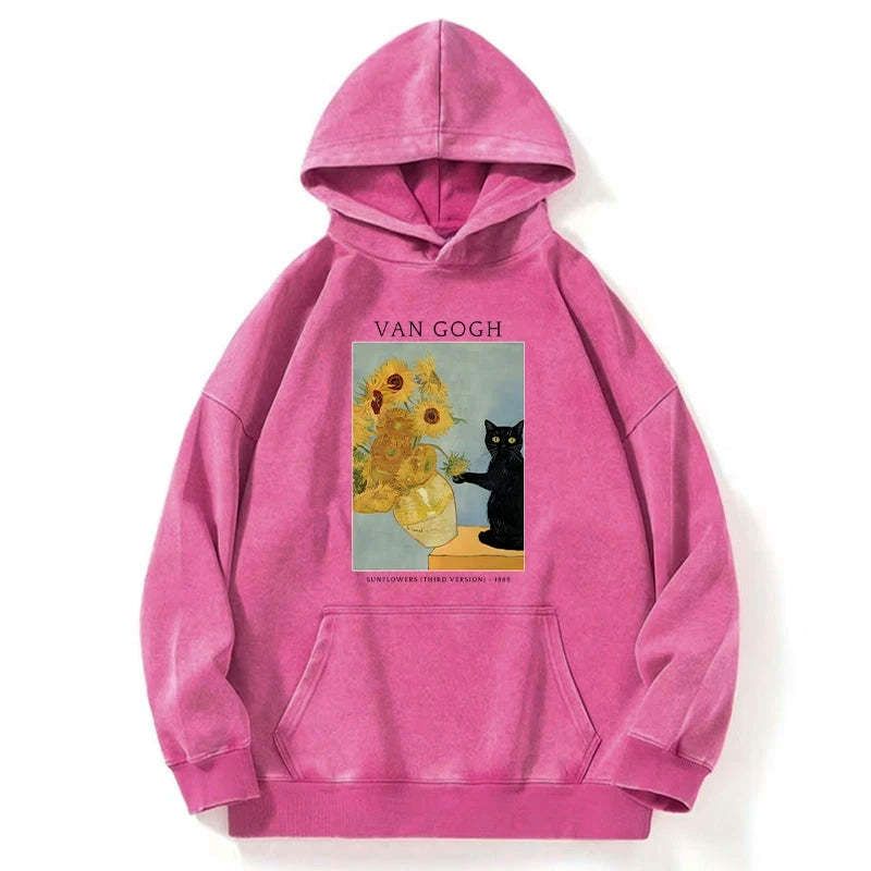 washiued black cat hoodie for men