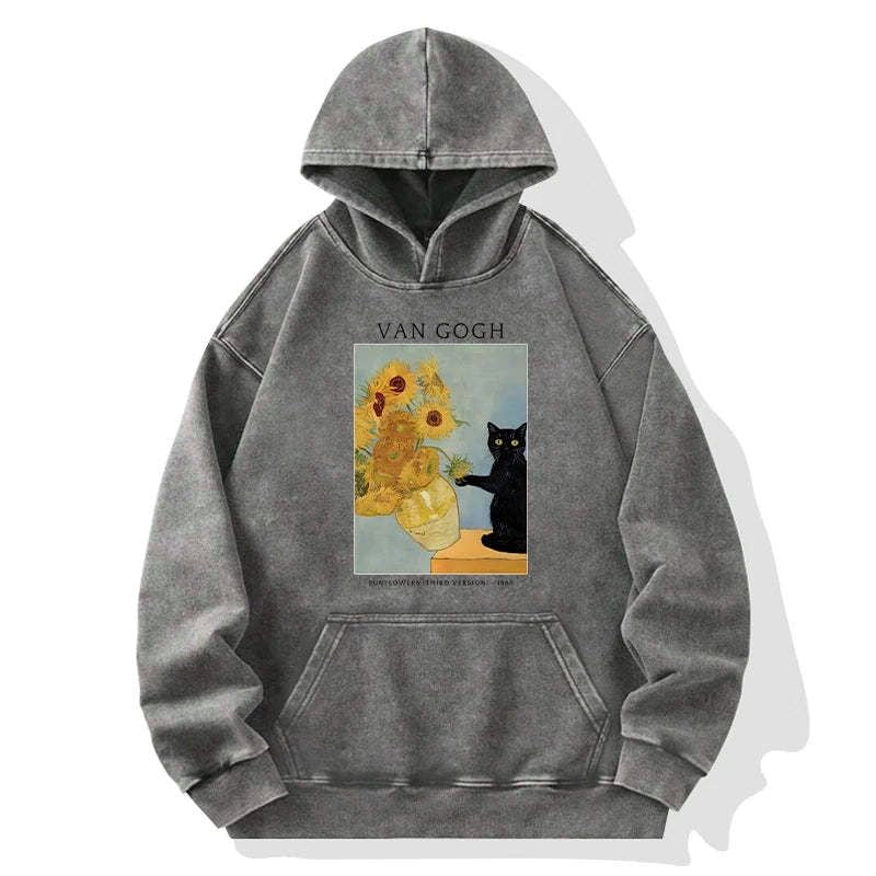 washiued black cat hoodie for men