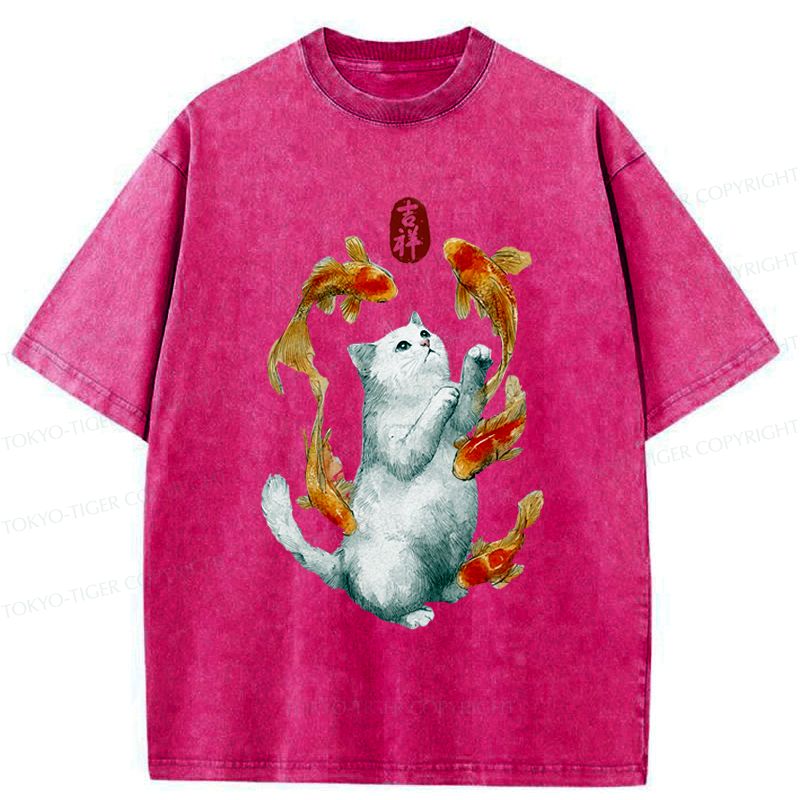 Japanese Zen Cat Washed T-Shirt