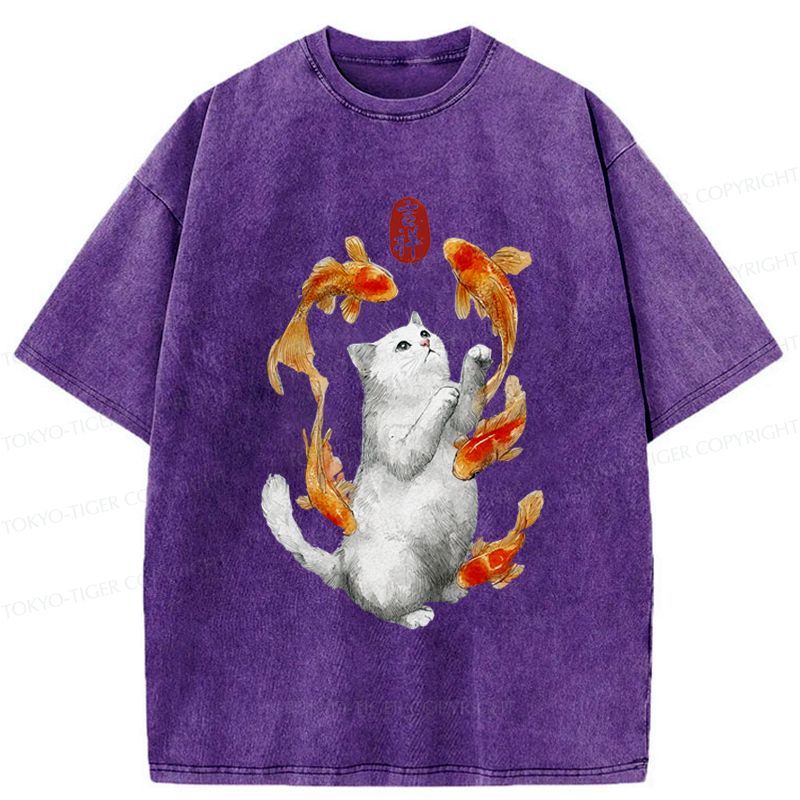 Japanese Zen Cat Washed T-Shirt