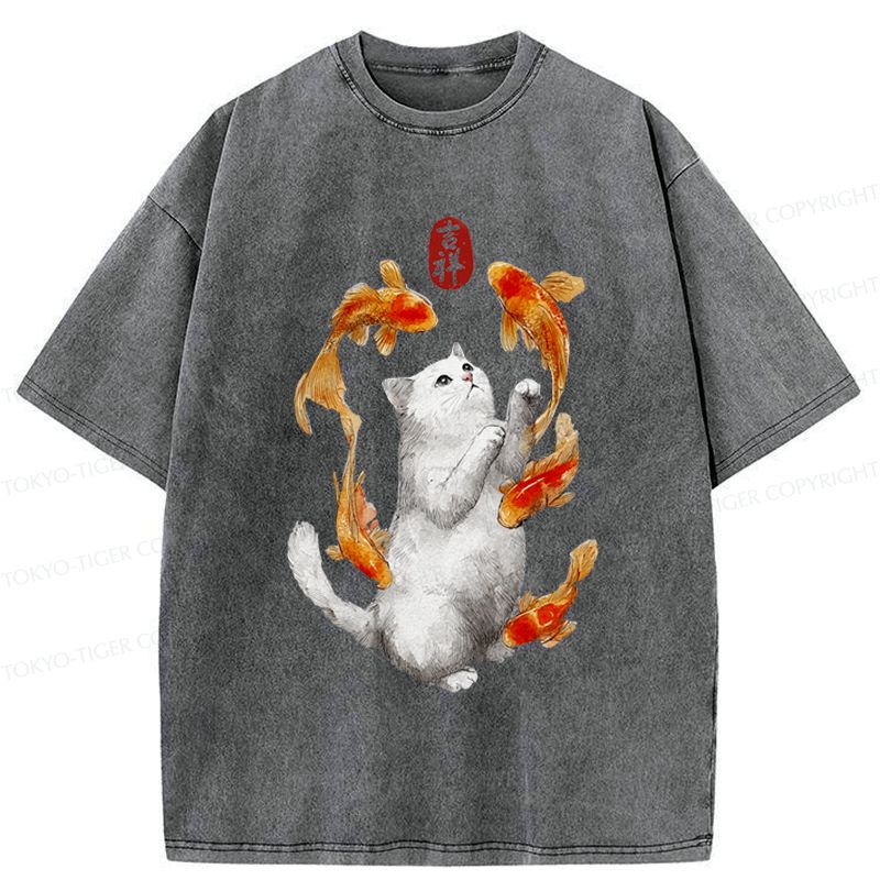 Japanese Zen Cat Washed T-Shirt