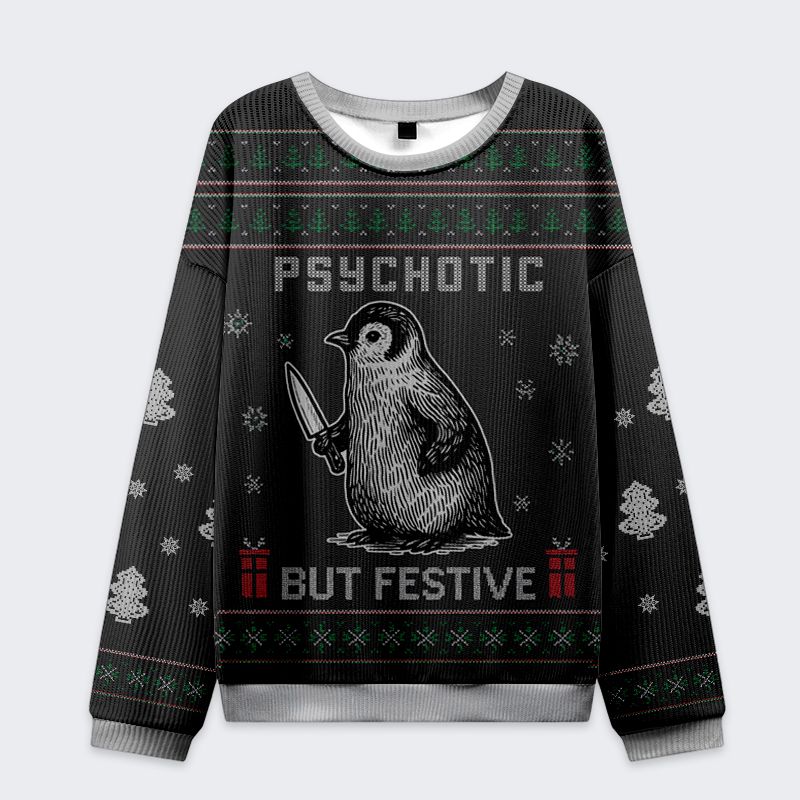psychotic but festive christmas sweater for party