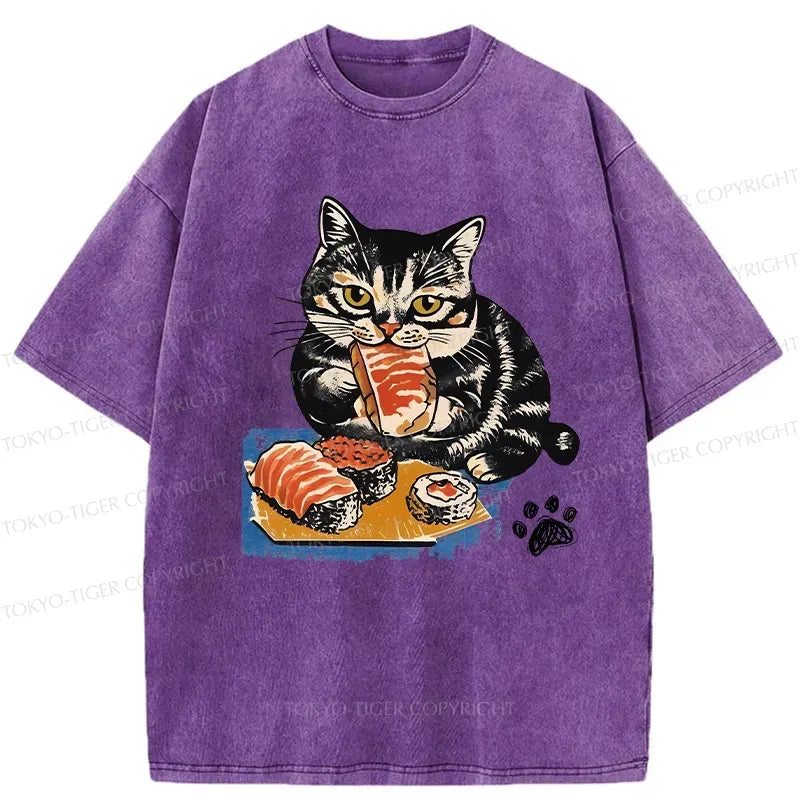 Kyoto-Lion Sashimi Lover Cat Washed T-Shirt