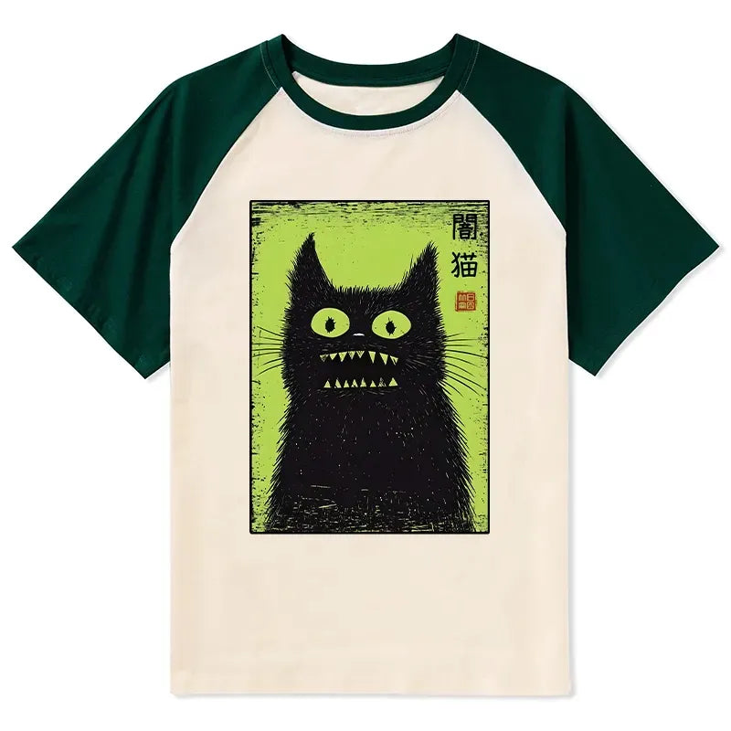 Trending Japanese Ukiyo-e Cat Raglan T-shirt