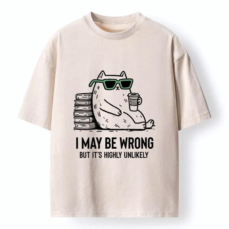 Kyoto-Lion Cool Cat Coffee Book Funny Meme Washed T-Shirt