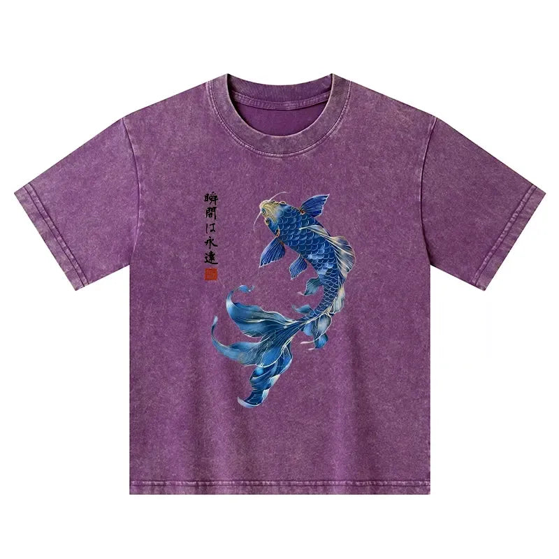 Kyoto-Lion Lucky Blue Koi Art Tee for Kids