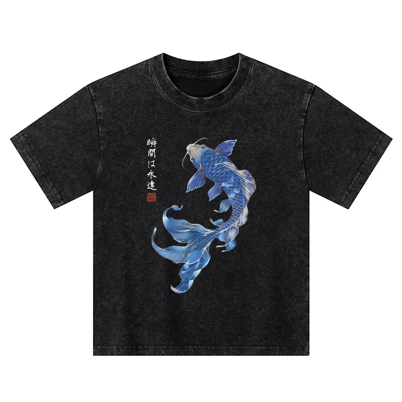Kyoto-Lion Lucky Blue Koi Art Tee for Kids