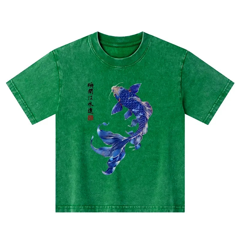 Japanese Koi Fish Kids Washed T-Shirt