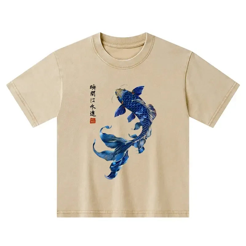 Kyoto-Lion Lucky Blue Koi Art Tee for Kids