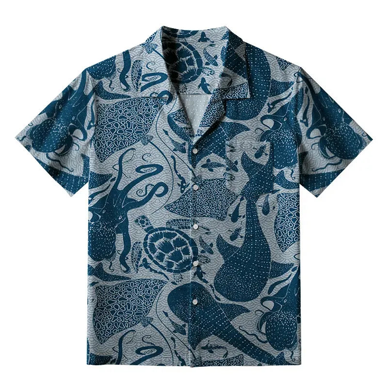 Kyoto Lion Marine Life Hawaiian Shirt on Sale