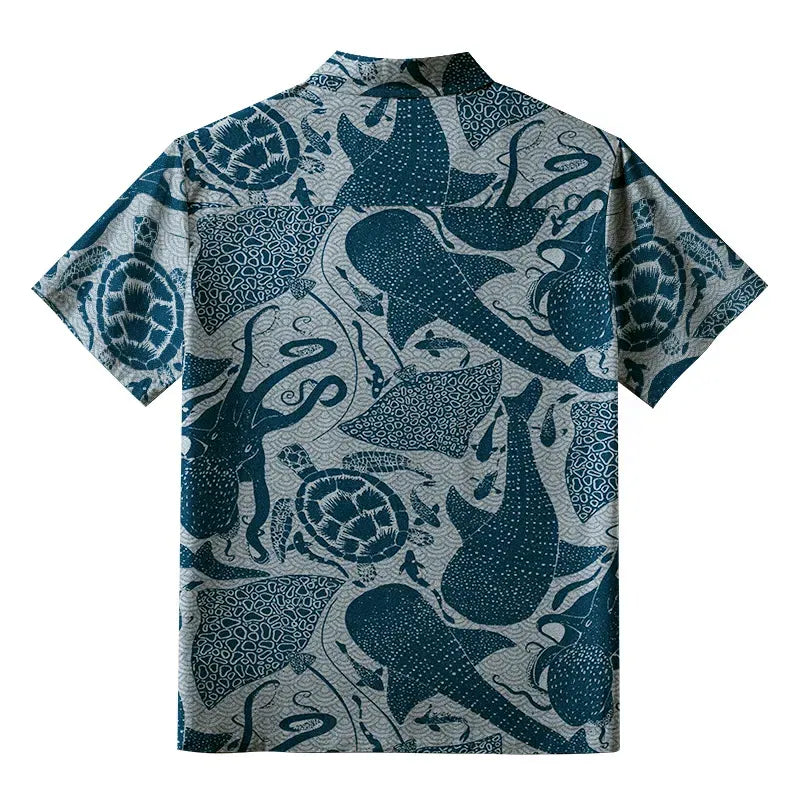 Kyoto Lion Marine Life Hawaiian Shirt on Sale