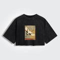Kyoto-Lion Crane Spirit Women's Washed Crop T-Shirt