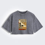 Kyoto-Lion Crane Spirit Women's Washed Crop T-Shirt