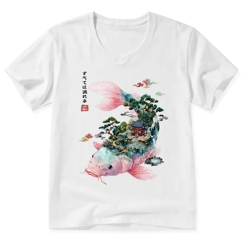 Kyoto-Lion Journey Of The Flowing Koi V-Neck Classic T-Shirt
