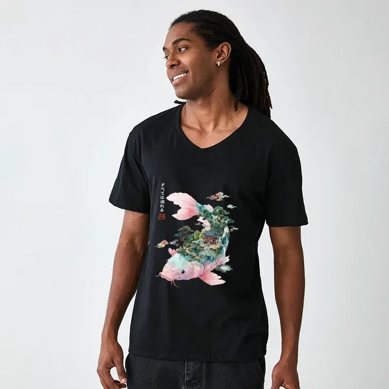 Kyoto-Lion Journey Of The Flowing Koi V-Neck Classic T-Shirt