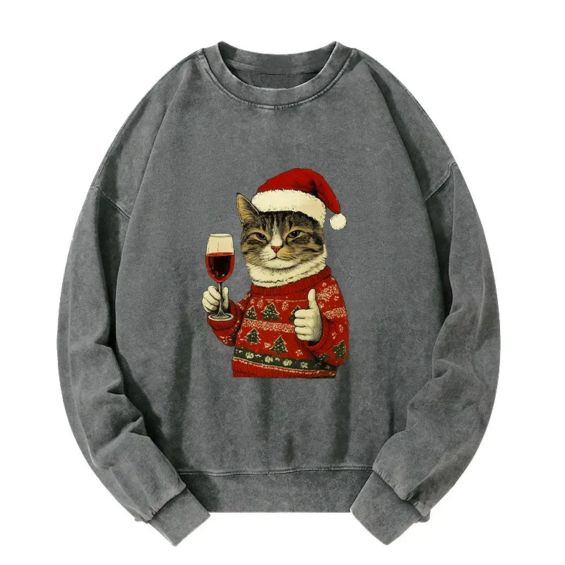 Kyoto-Lion Christmas Cat Likes Washed Sweatshirt