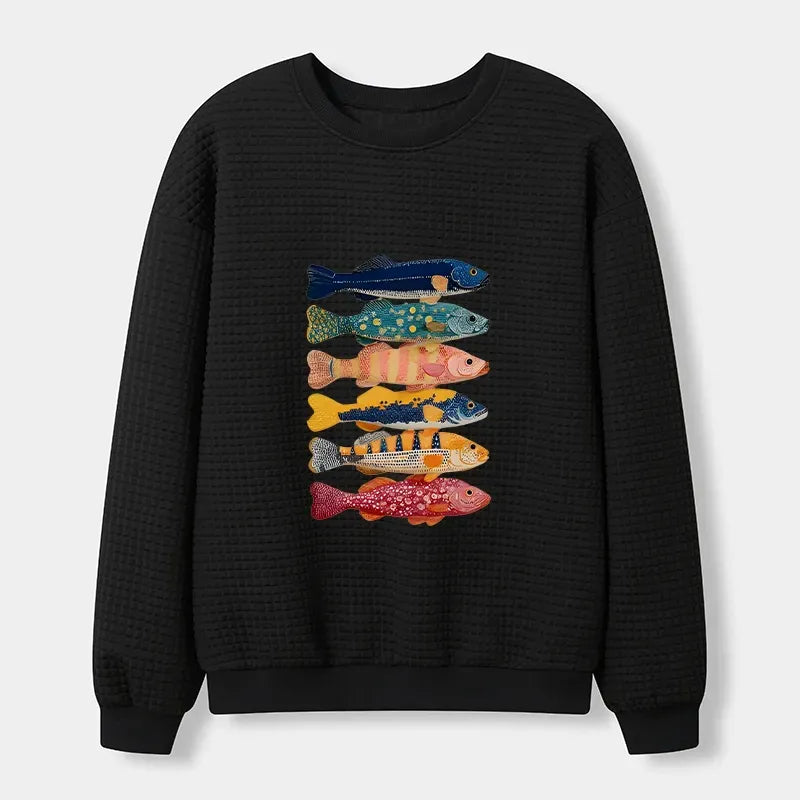 Kyoto-Lion Colorful Fish Art Collection Waffle Sweatshirt