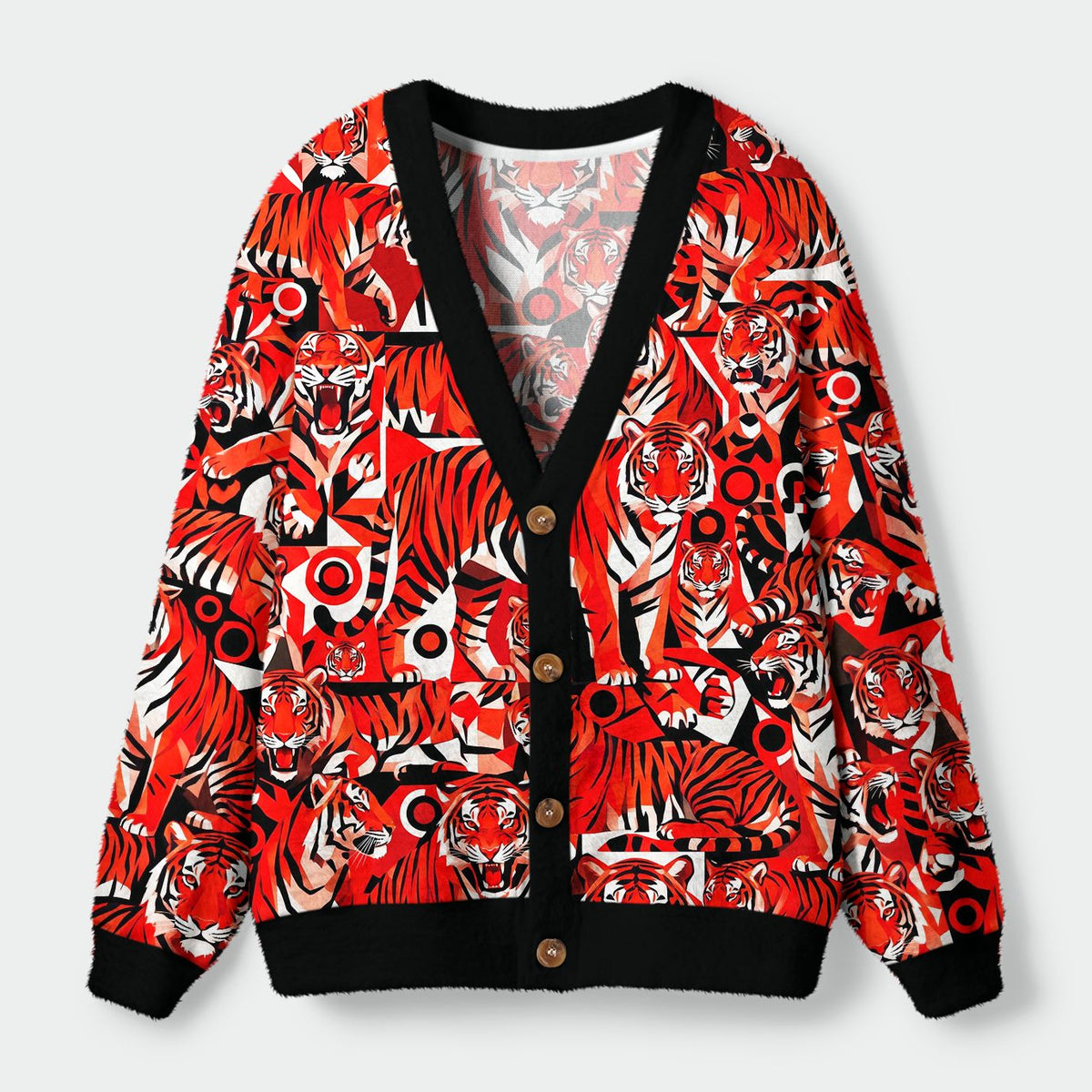 Kyoto-Lion Tigers On The Edge Of Chaos Ugly Cardigan Sweater