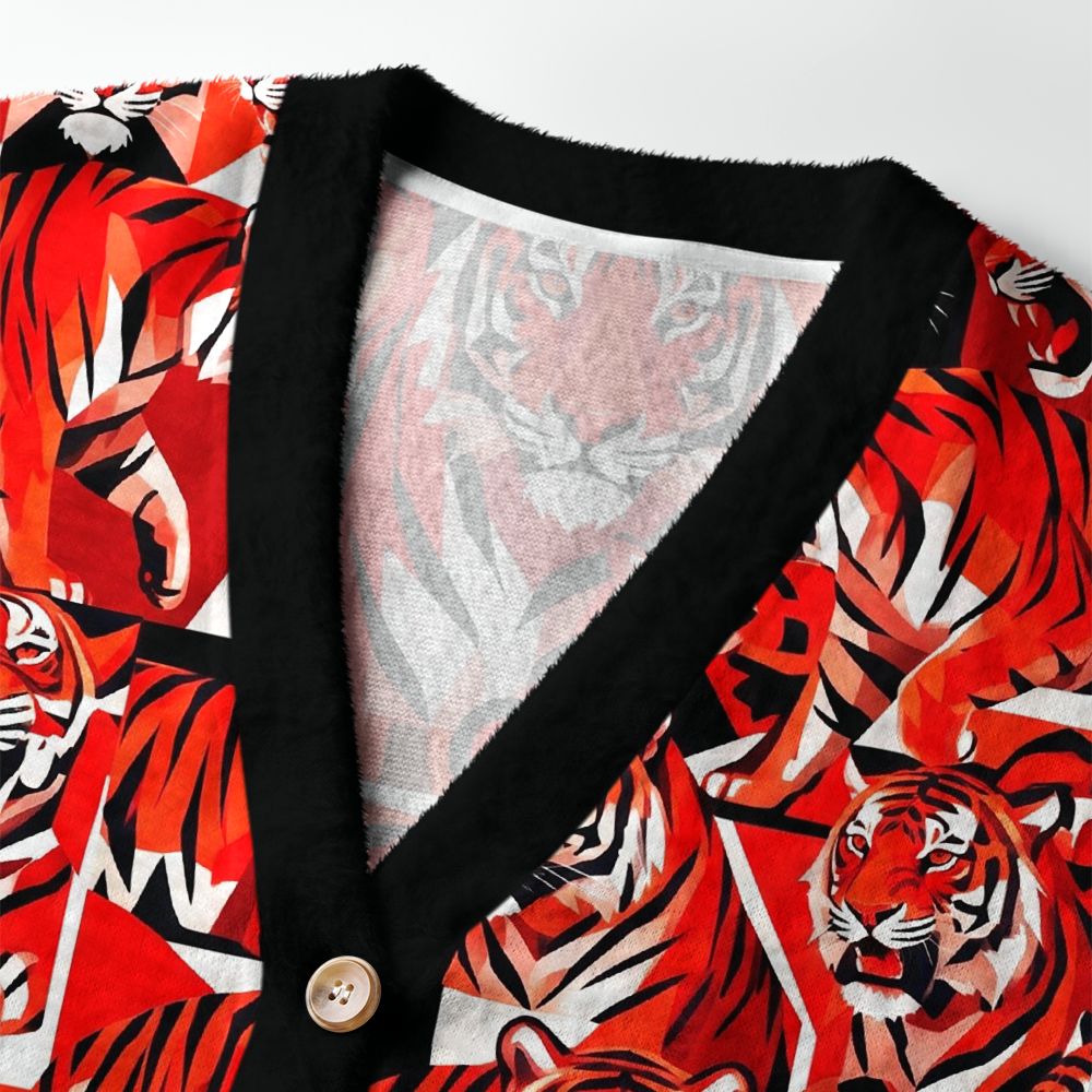 Kyoto-Lion Tigers On The Edge Of Chaos Ugly Cardigan Sweater
