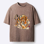 Kyoto-Lion Vintage Cloud Tiger Print Washed T-Shirt