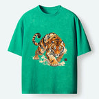 Kyoto-Lion Vintage Cloud Tiger Print Washed T-Shirt
