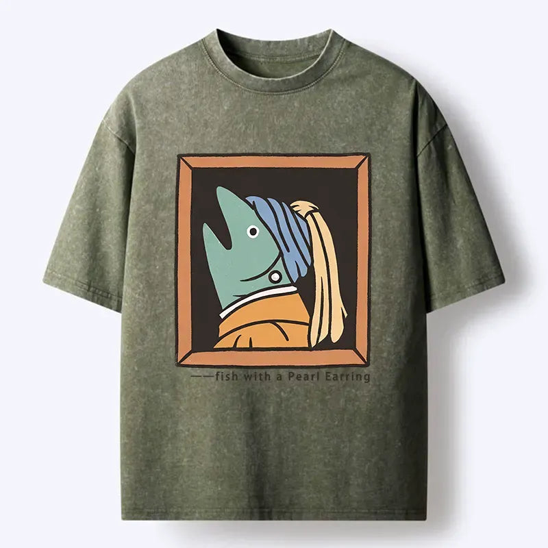 Kyoto Lion Fish Pearl Earring T-Shirt for Streetwear