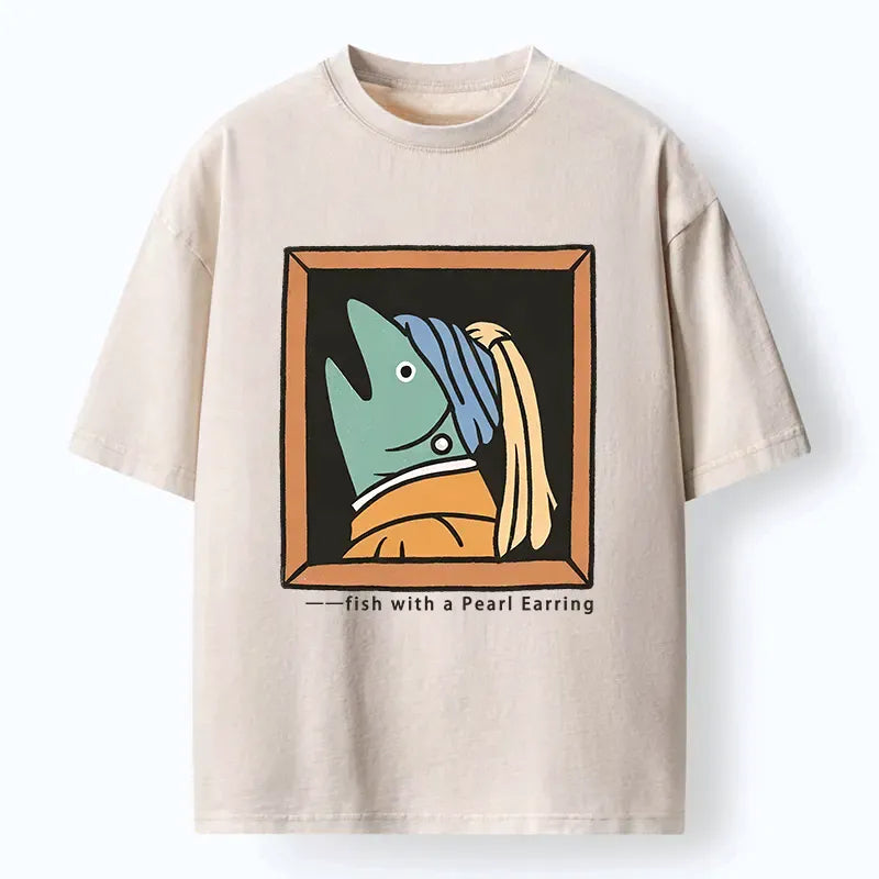 Kyoto Lion Fish Pearl Earring T-Shirt for Streetwear