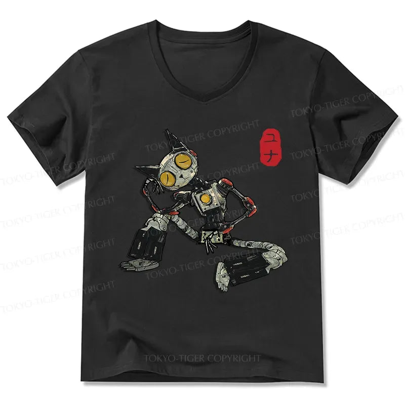 Trendy Japanese Robot Cat Tee for Summer