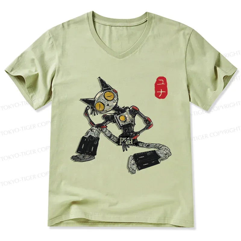 Japanese Robot Cat V-Neck T-Shirt