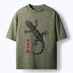 Kyoto-Lion Ink Gecko Art Washed T-Shirt